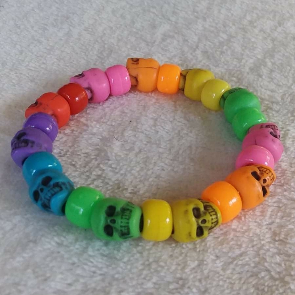 rainbow skull kandi bracelet - Picture 7 of 7